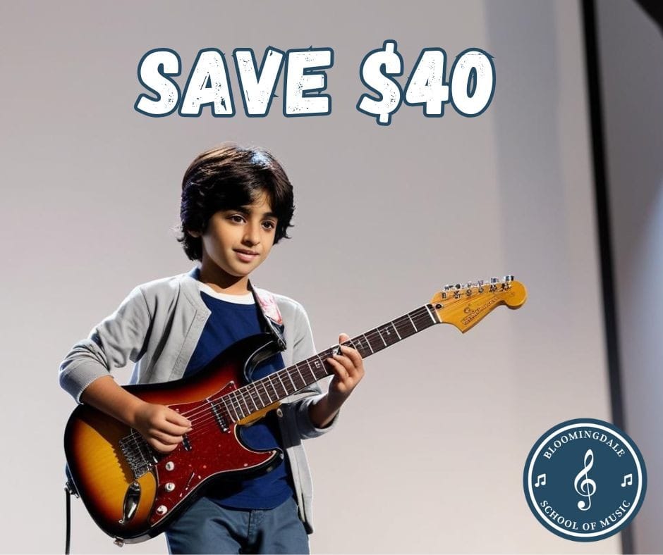 Register for private lessons on any instrument and save $40 off registration fees.