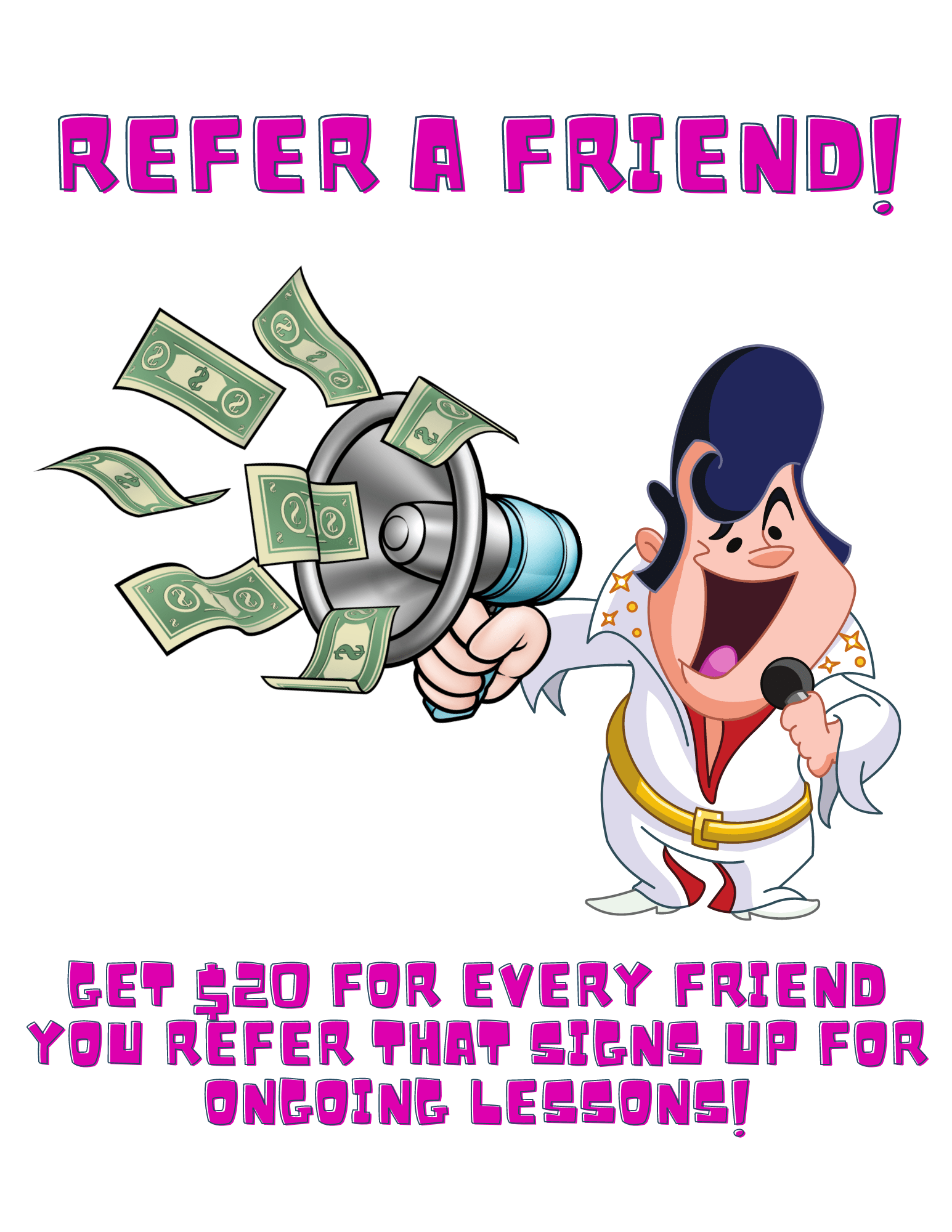 Get $20 towards your next month of lessons when you refer a friend to tak ongoing private lessons