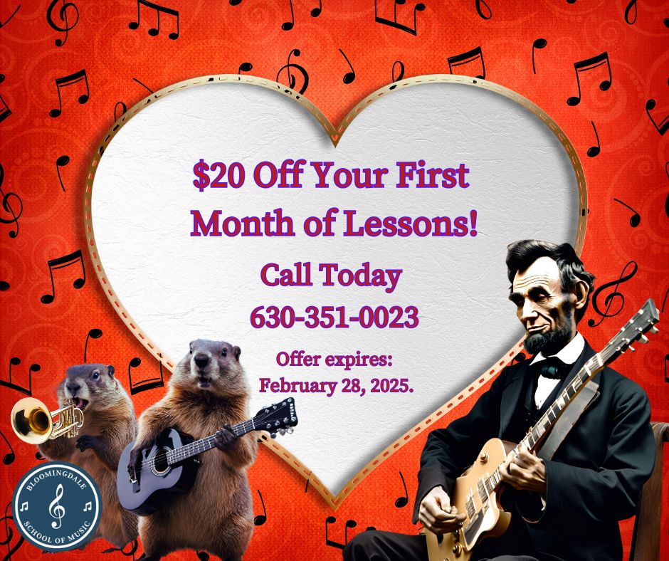 Register for private lessons on any instrument and save $20 off your first month of lessons